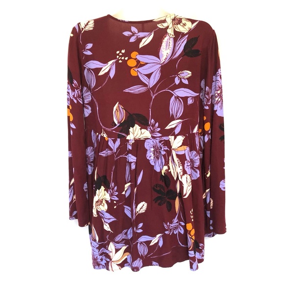 FREE PEOPLE Bella Floral Maroon Babydoll Tunic Top - Picture 7 of 9